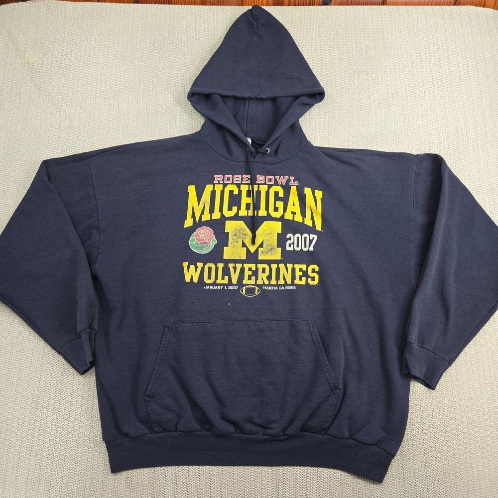 Michigan Wolverines Hoodie Sweatshirt Mens 2XL XXL 2007 Rose Bowl Football Hanes